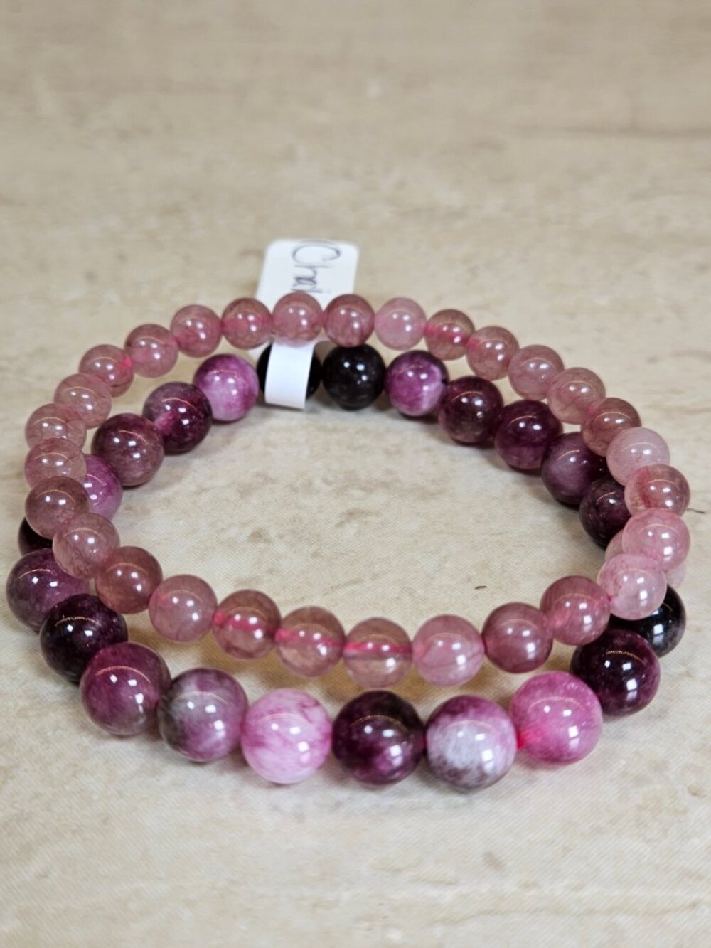 Purple Chalcedony Beaded Bracelet Set Boho Crystal 6mm 8mm